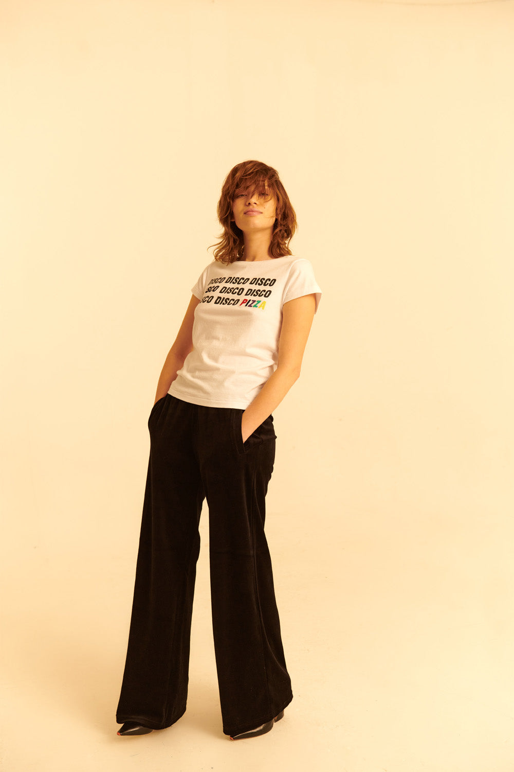 Disco Pizza Cap Sleeve T-Shirt