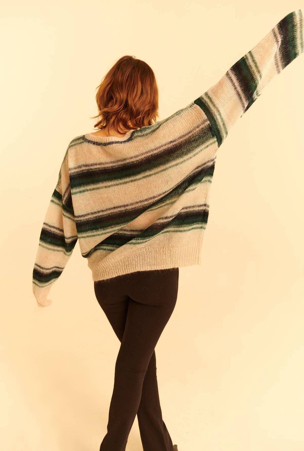 Blurry Stripe Mohair Blend Boxy Knit in Blue/Cream