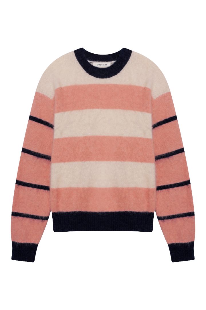 Brushed Alpaca Multi Stripes Knit in Pink