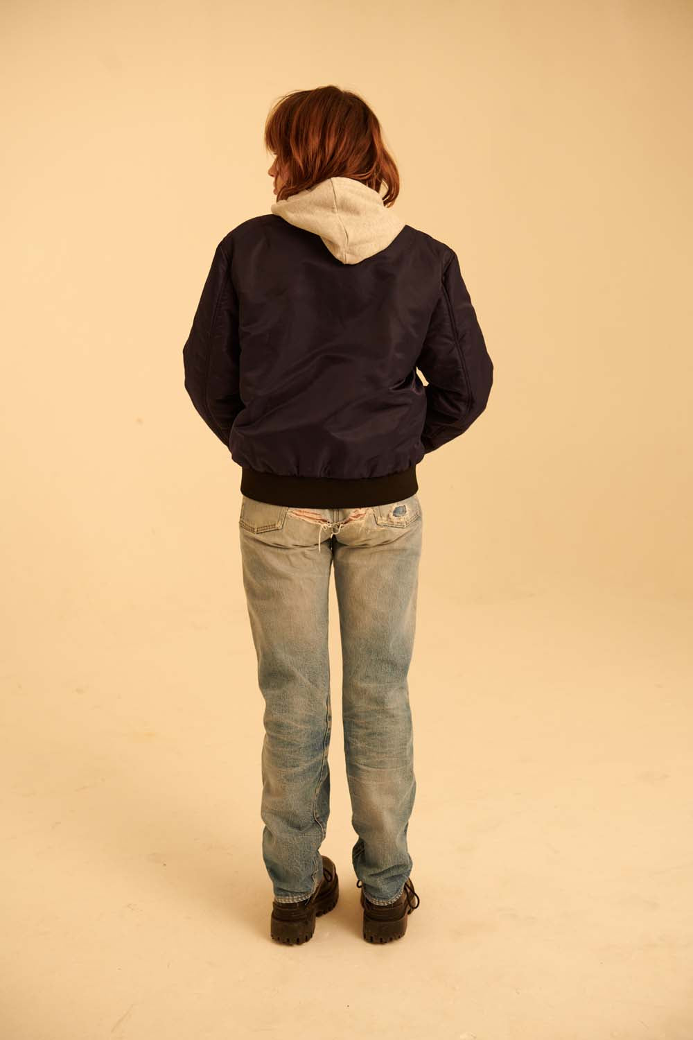 Padded Nylon Flight Jacket in Black