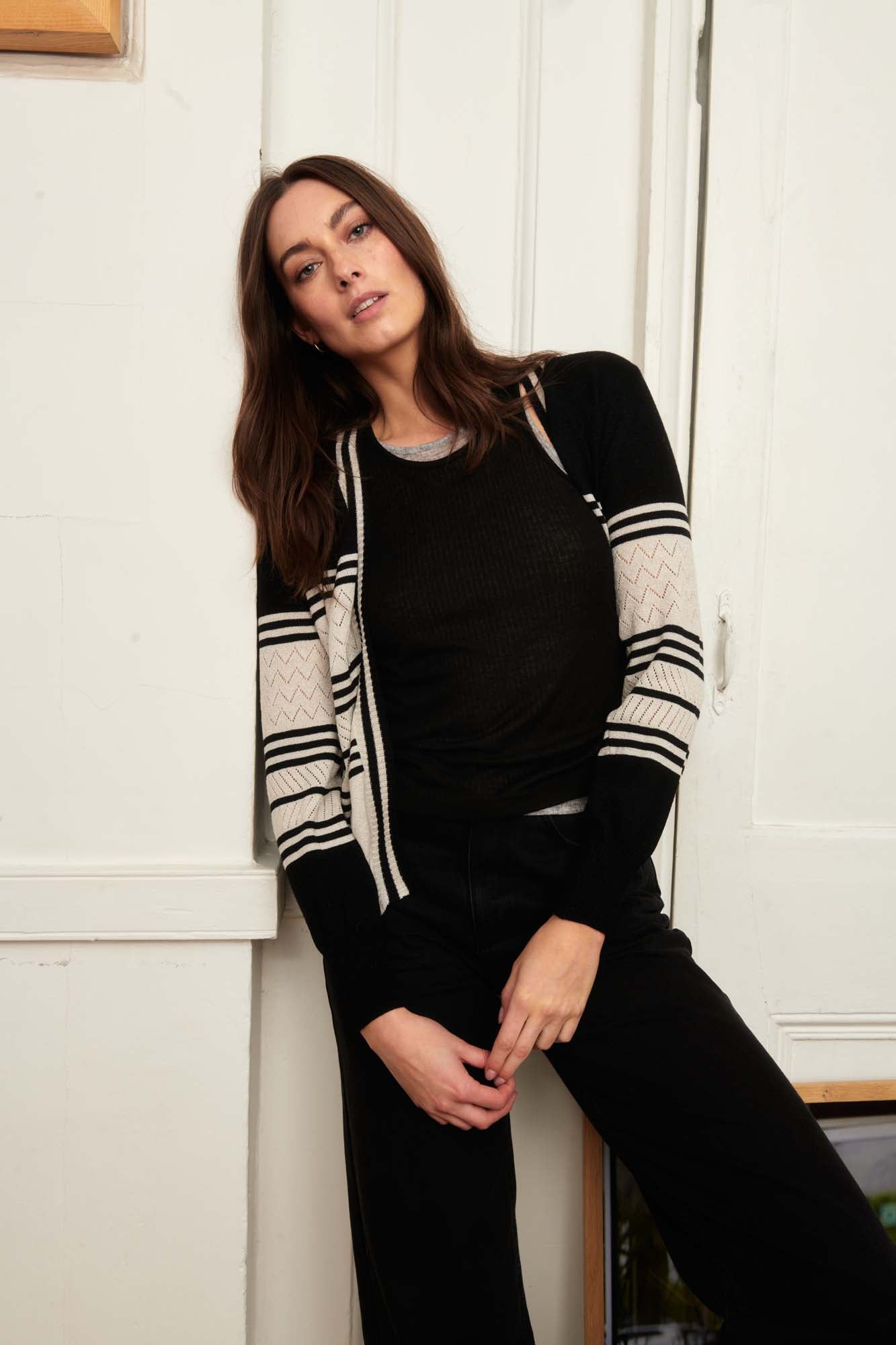 Stripe Merino Wool & Lurex Knit Cardigan