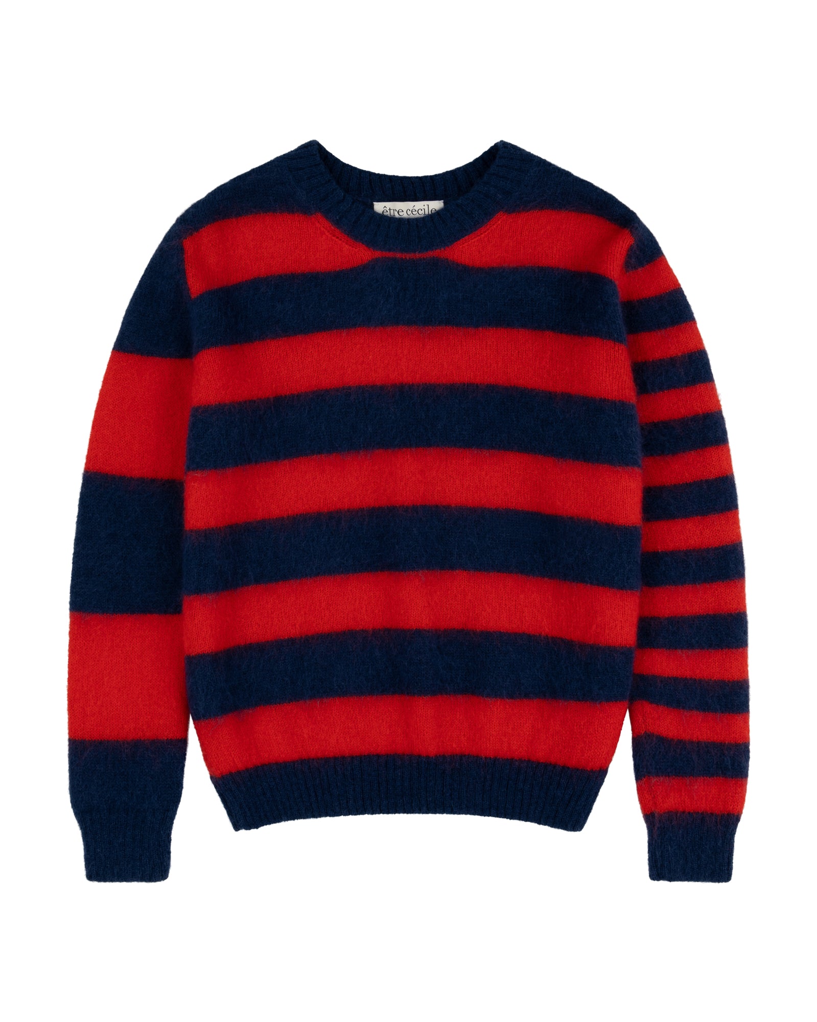 Striped Boxy Mohair Blend Knit in Red/Navy