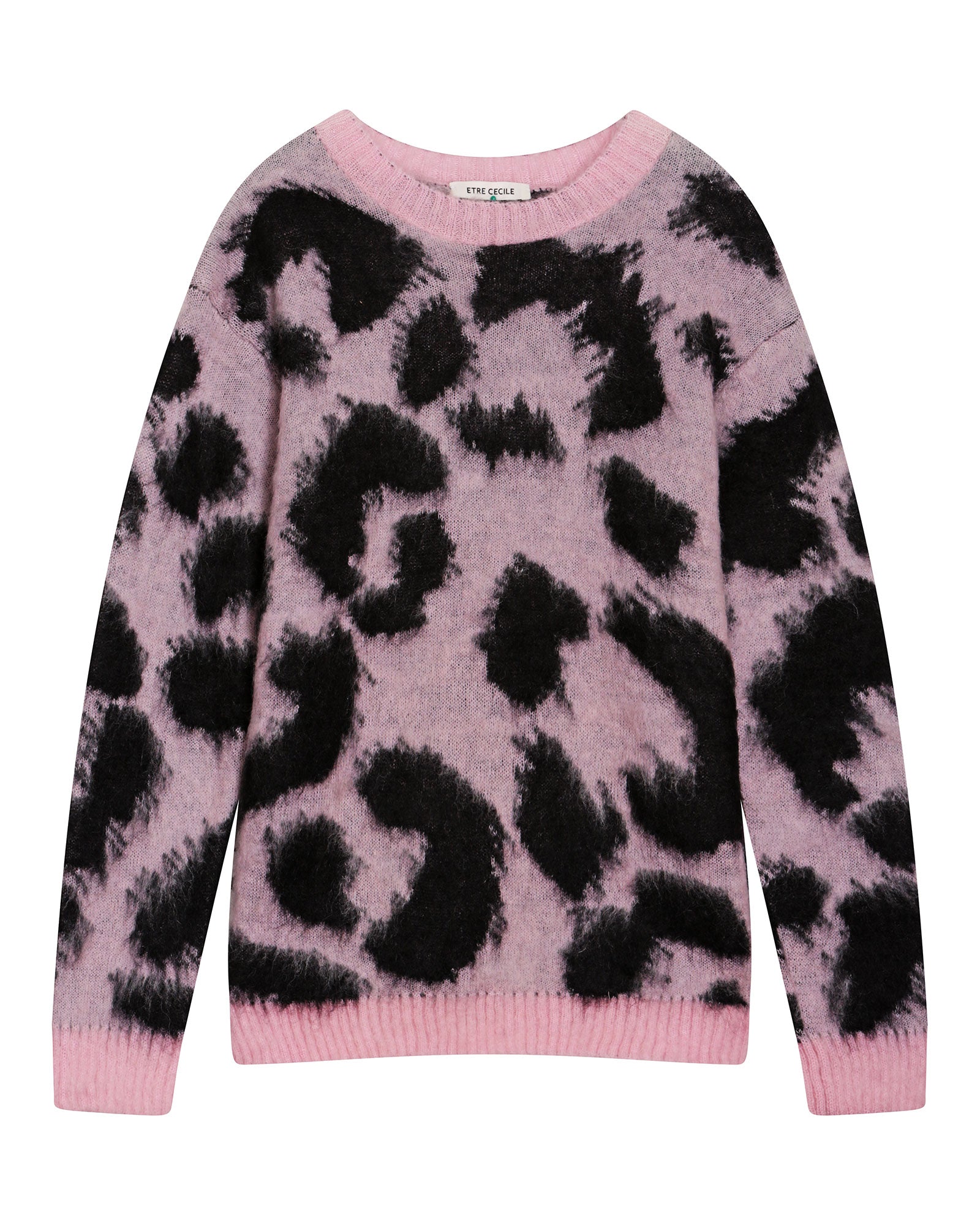 Leopard Mohair Blend Boxy Knit in Pink