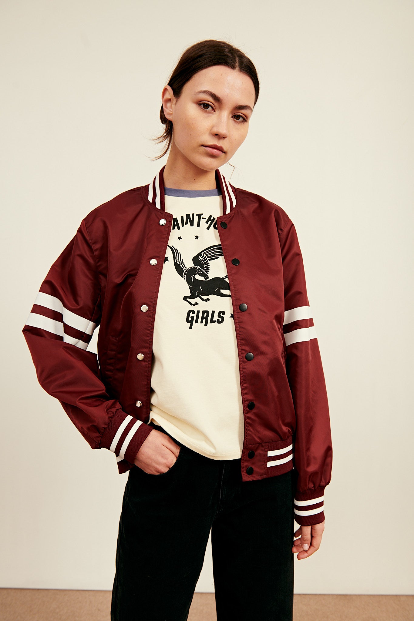 Varsity Flight Jacket in Burgundy