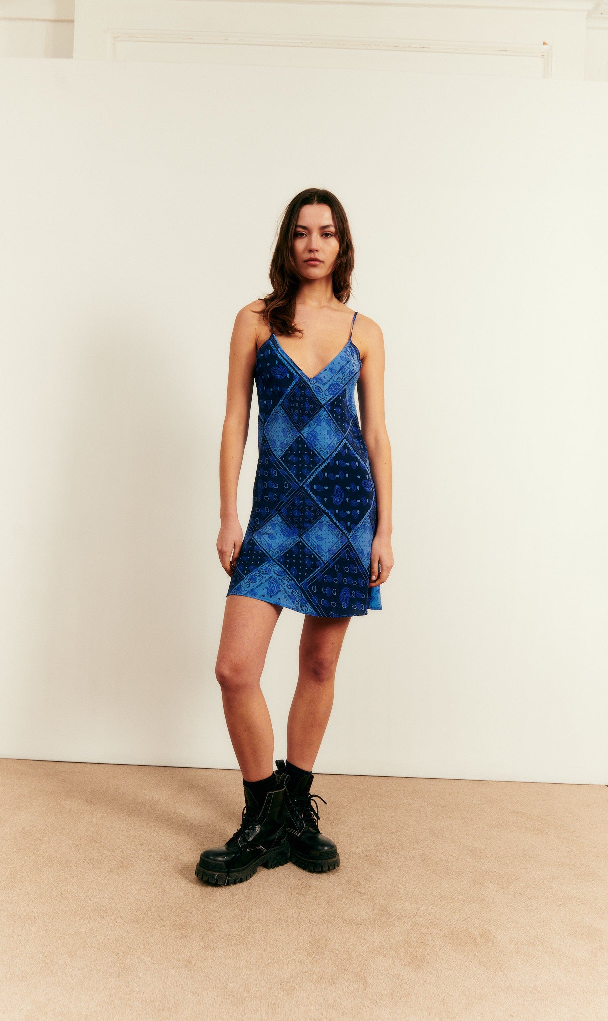 Paisley Patch Silk Slip Dress