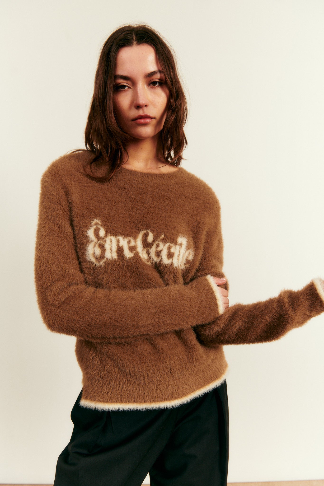 Fluffy Crewneck Jumper in Brown