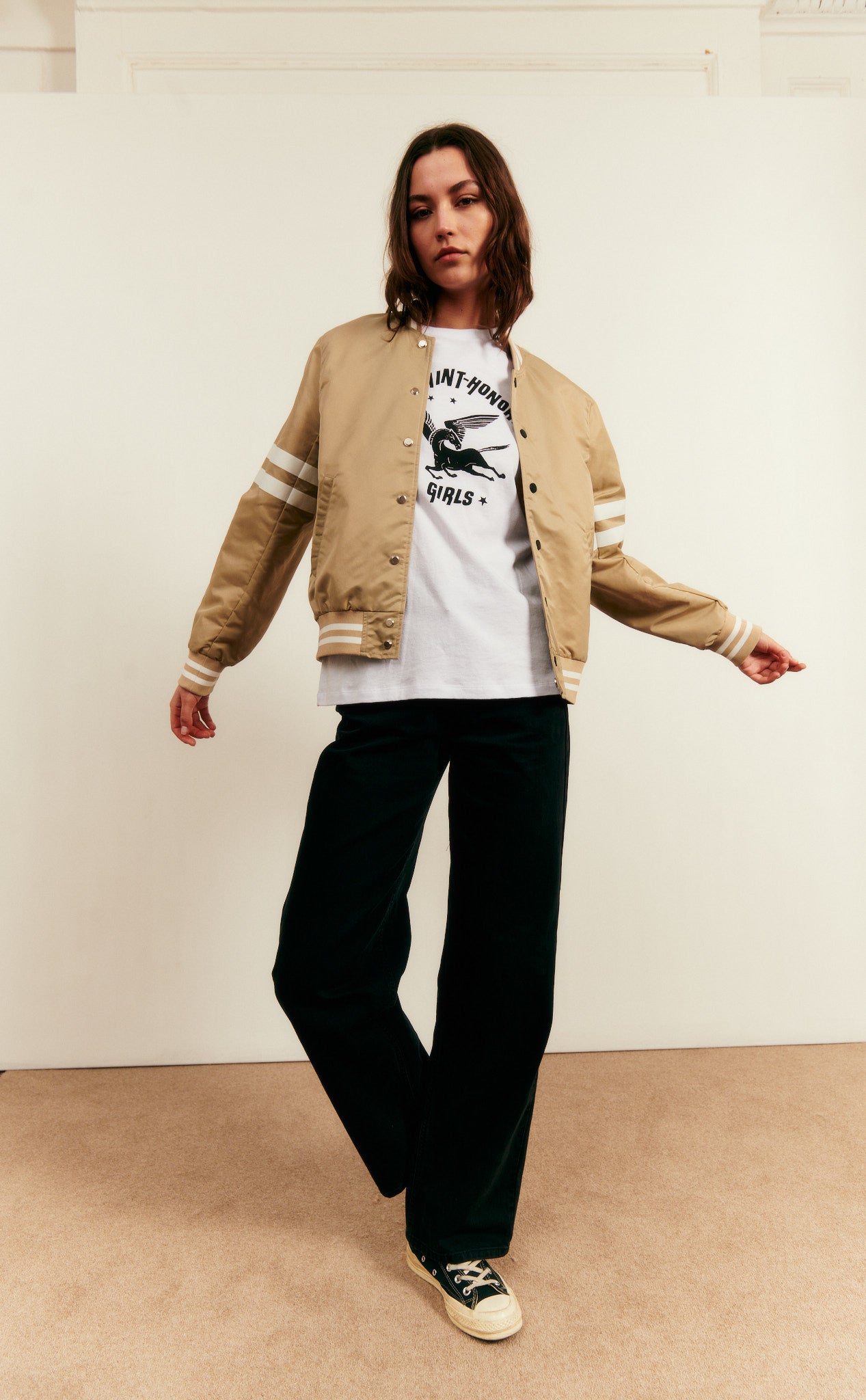 Varsity Flight Jacket in Ecru