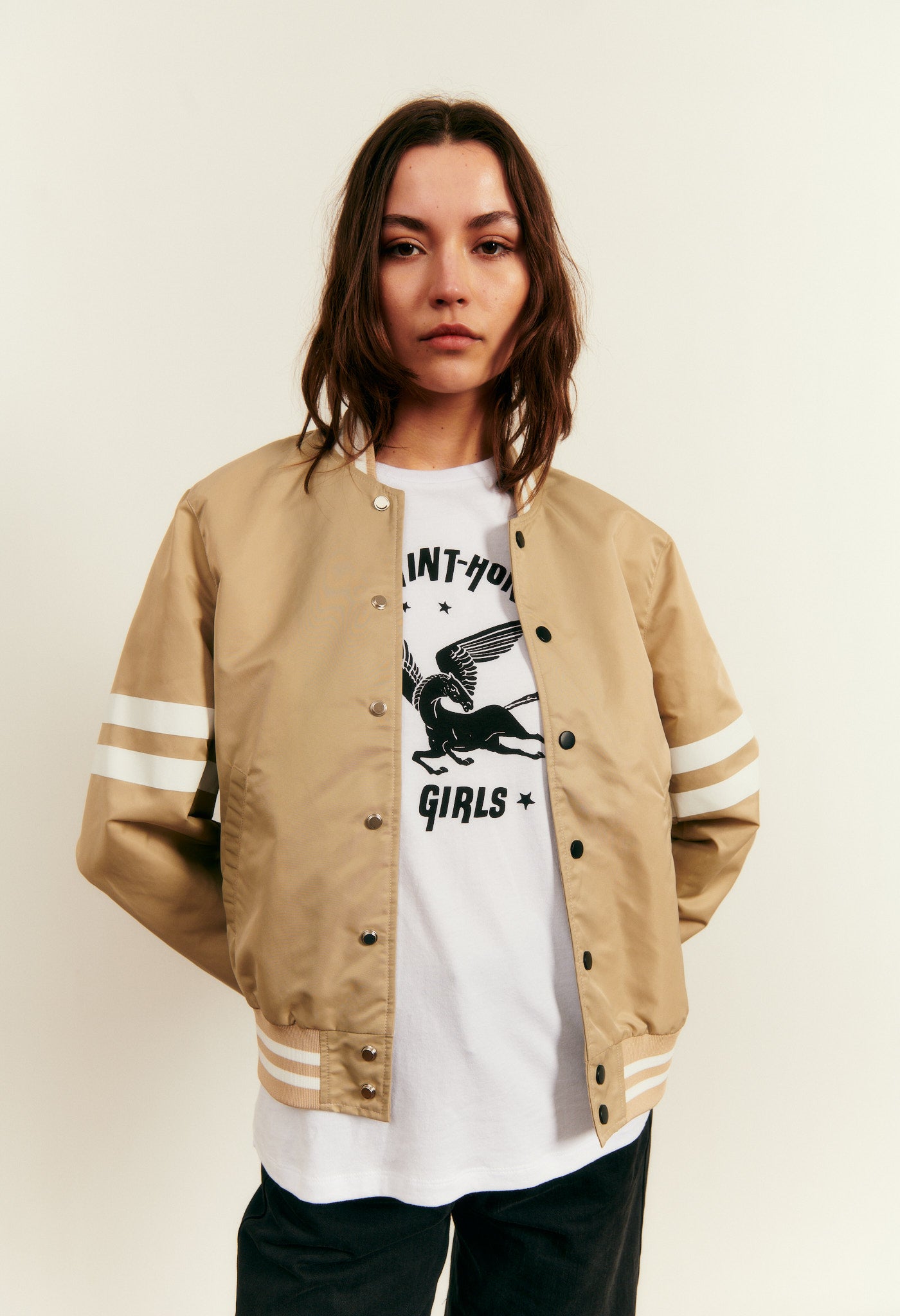Varsity Flight Jacket in Ecru
