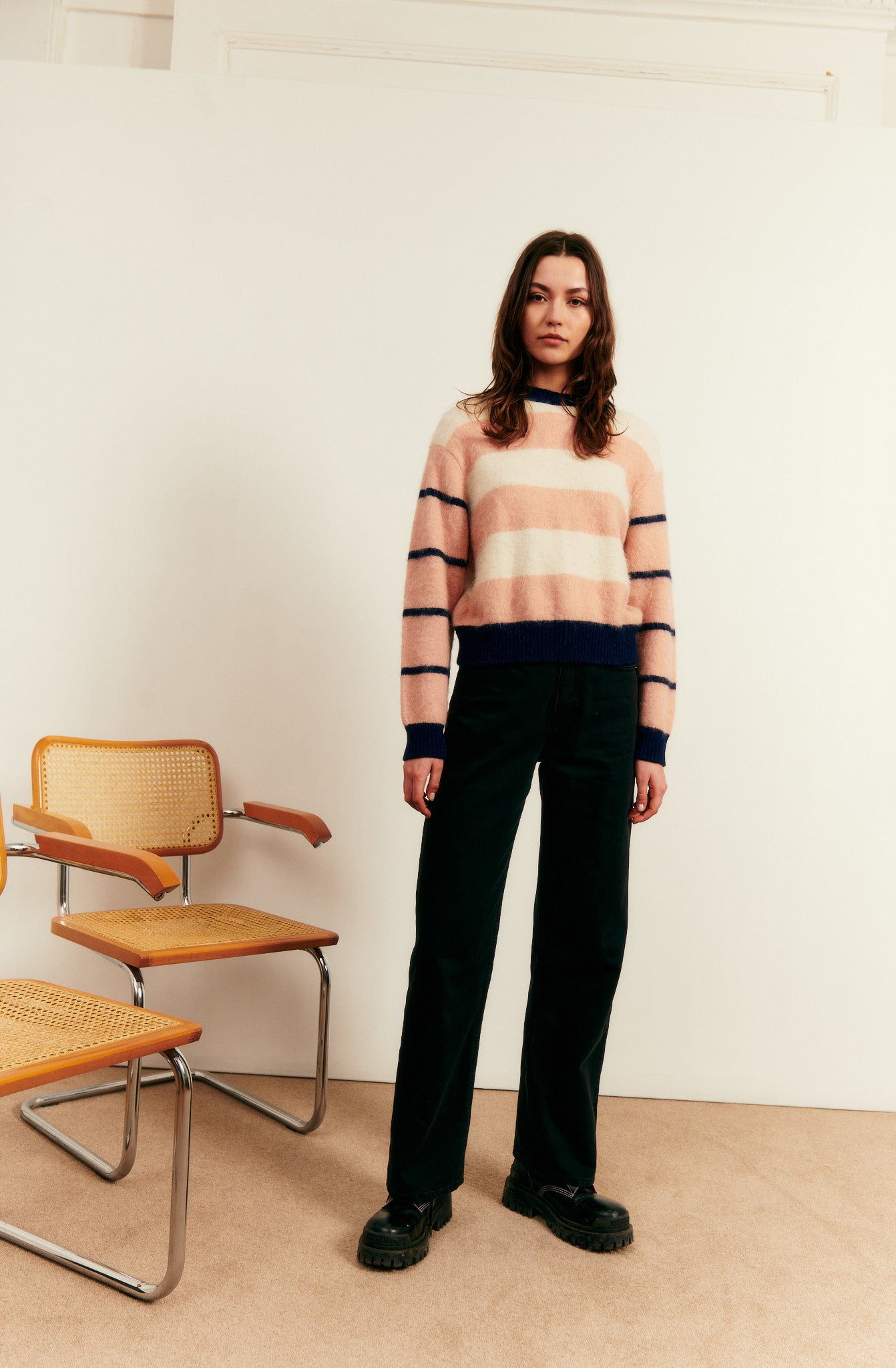 Brushed Alpaca Multi Stripes Knit in Pink