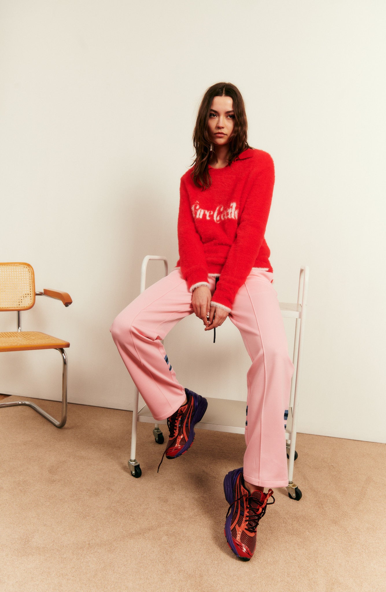 Fluffy Crewneck Jumper in Red