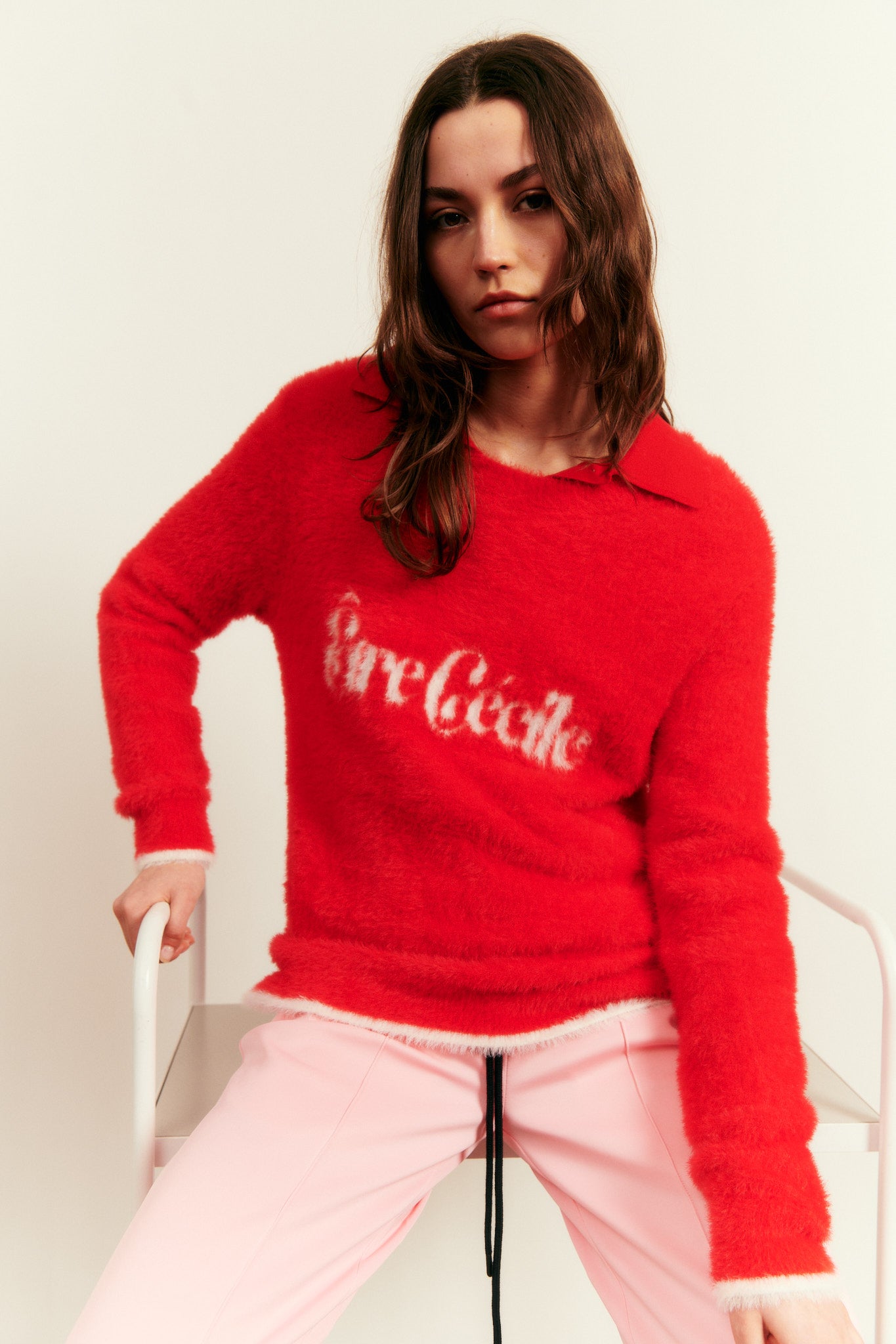 Fluffy Crewneck Jumper in Red