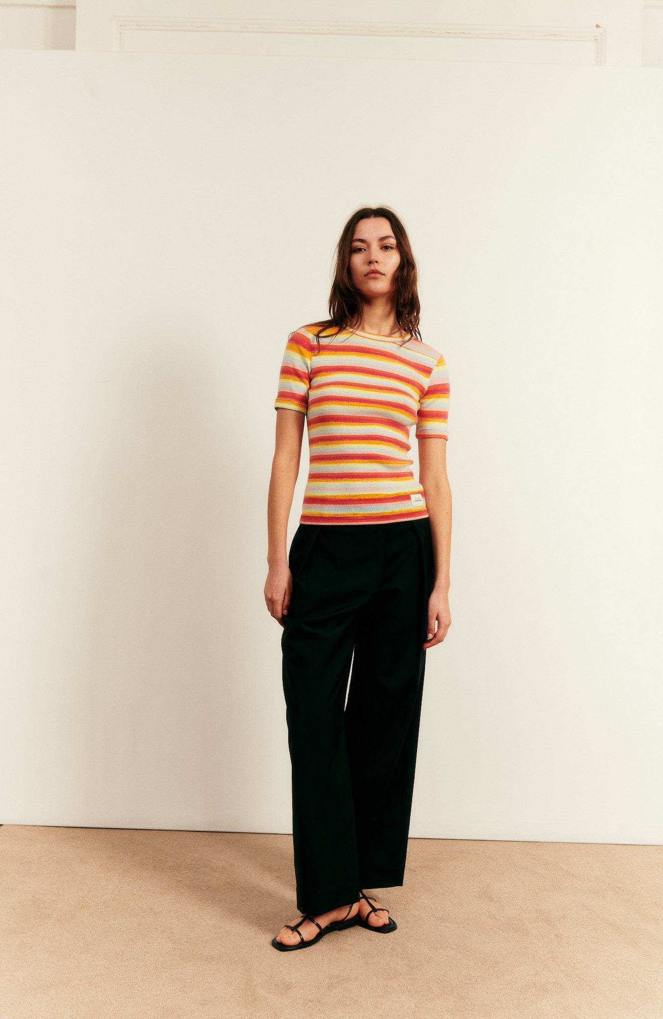 Knitted Space Dye Ribbed Cap Sleeve T-shirt