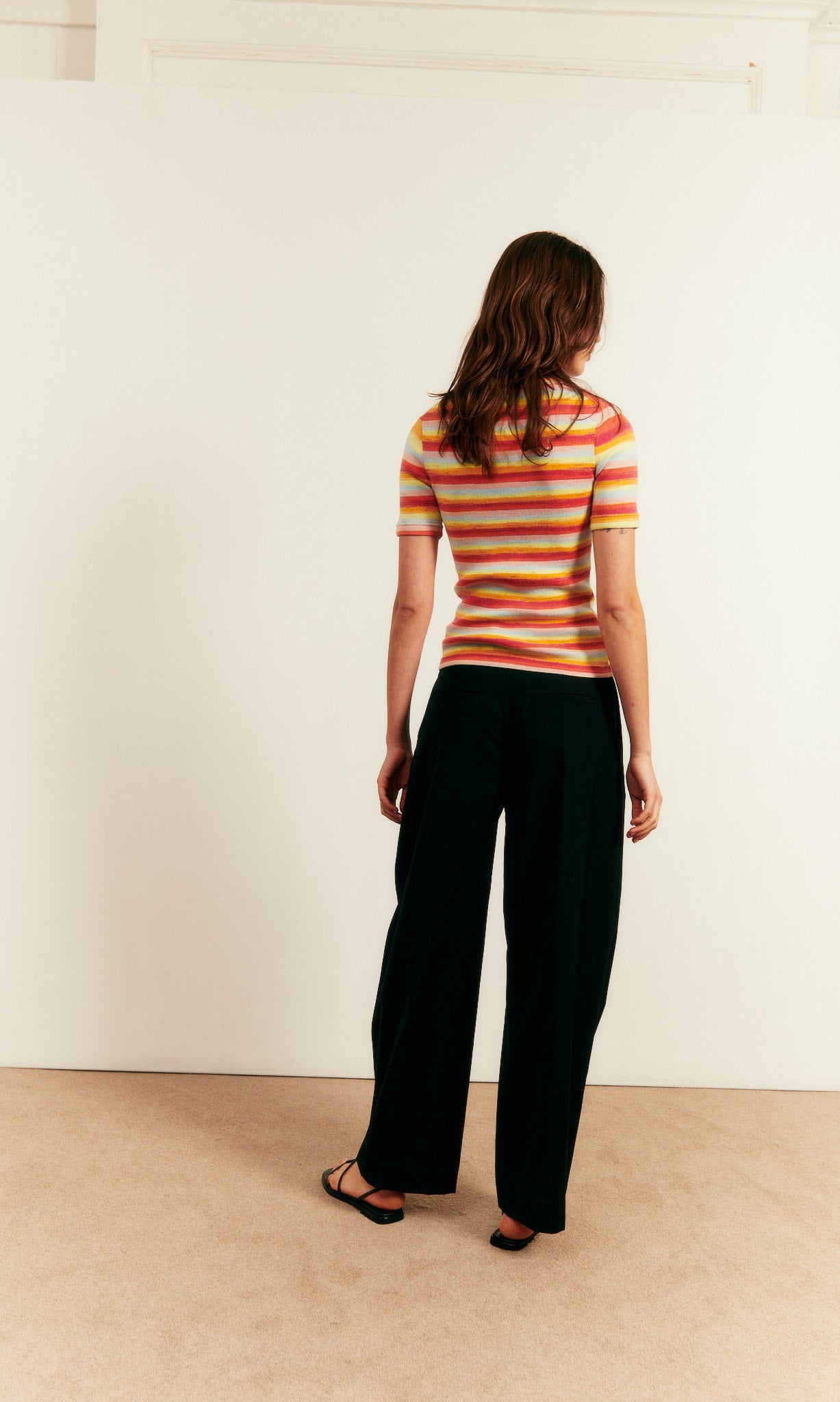 Knitted Space Dye Ribbed Cap Sleeve T-shirt