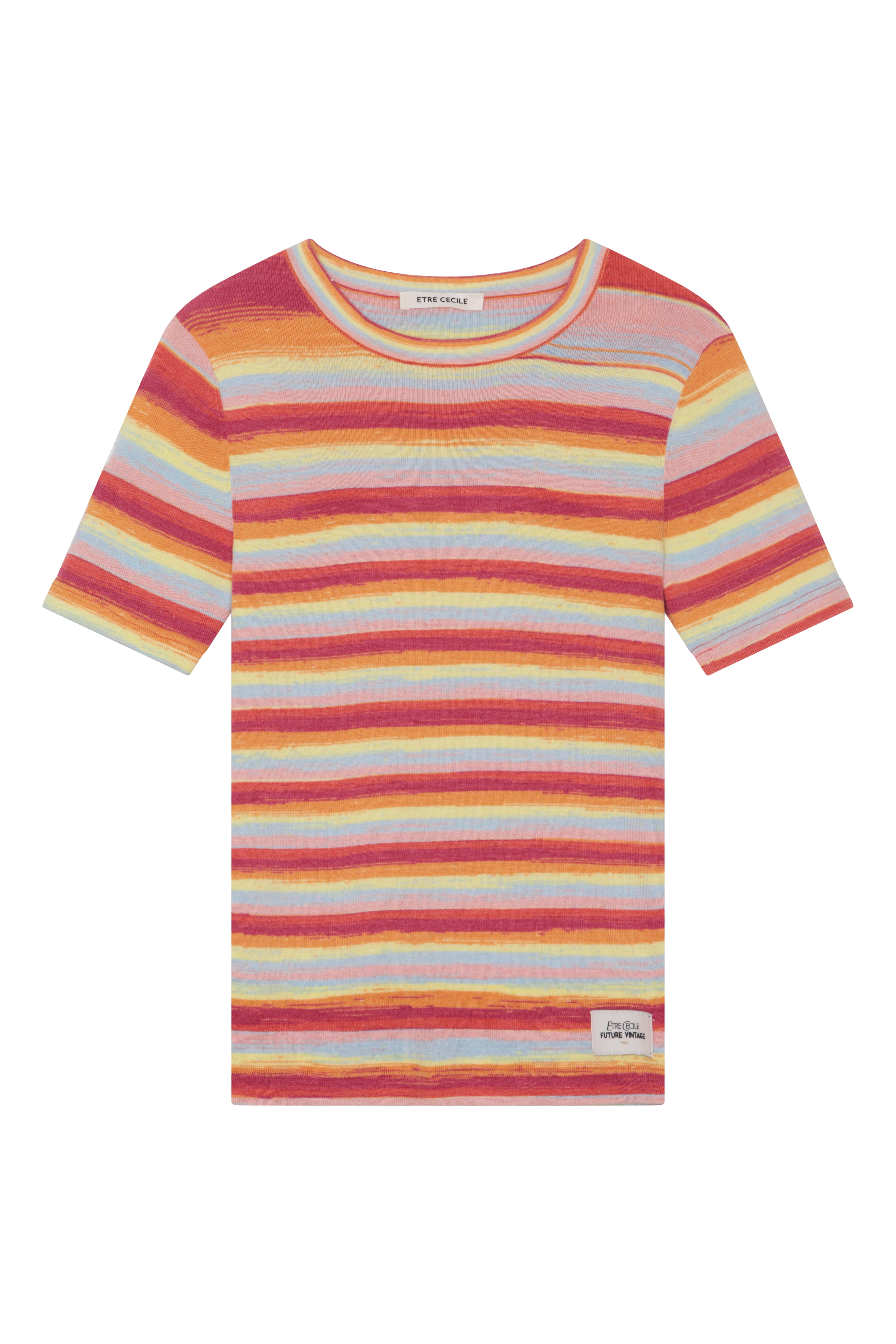 Knitted Space Dye Ribbed Cap Sleeve T-shirt