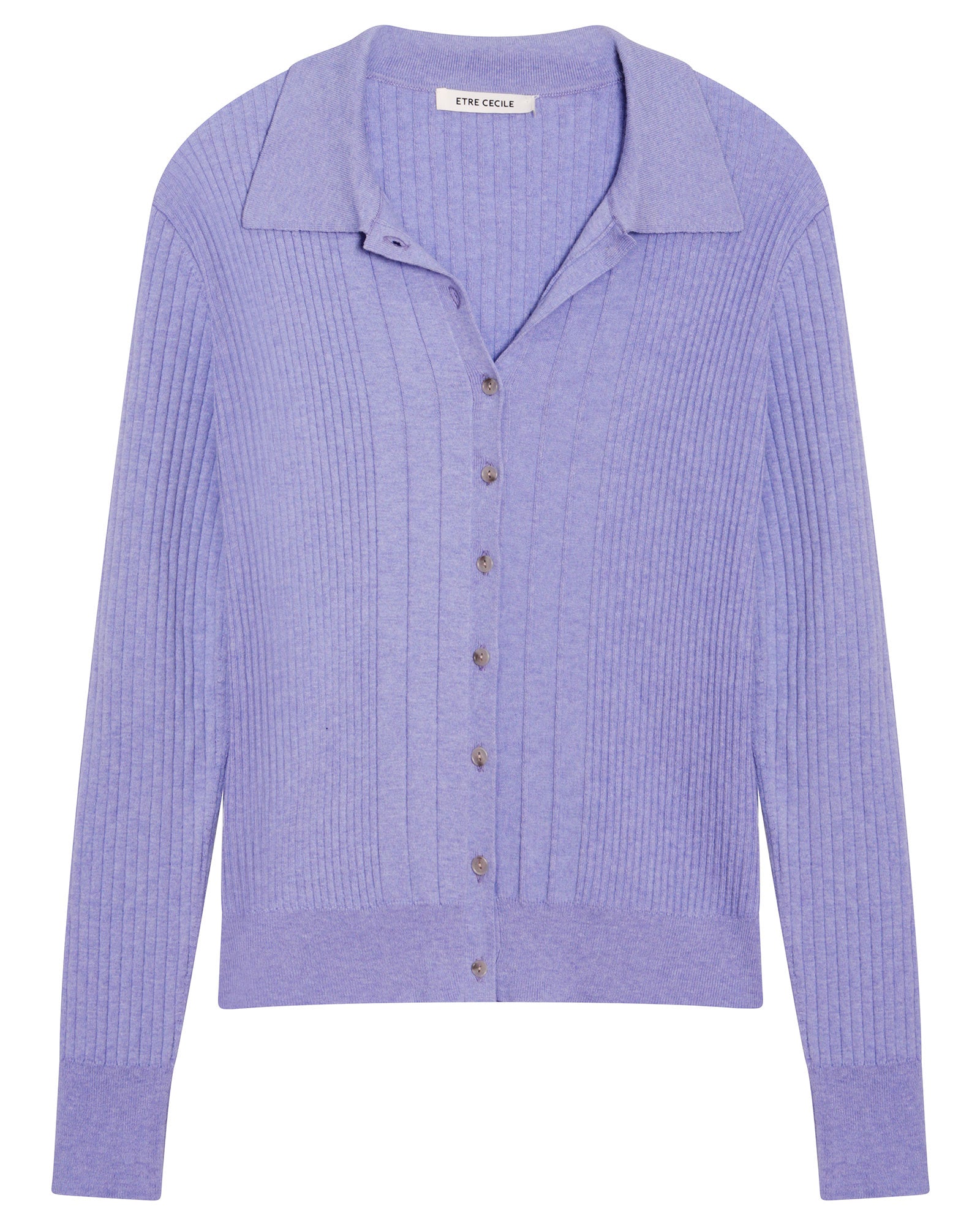 Ribbed Wool Long Sleeve Polo in Lavender