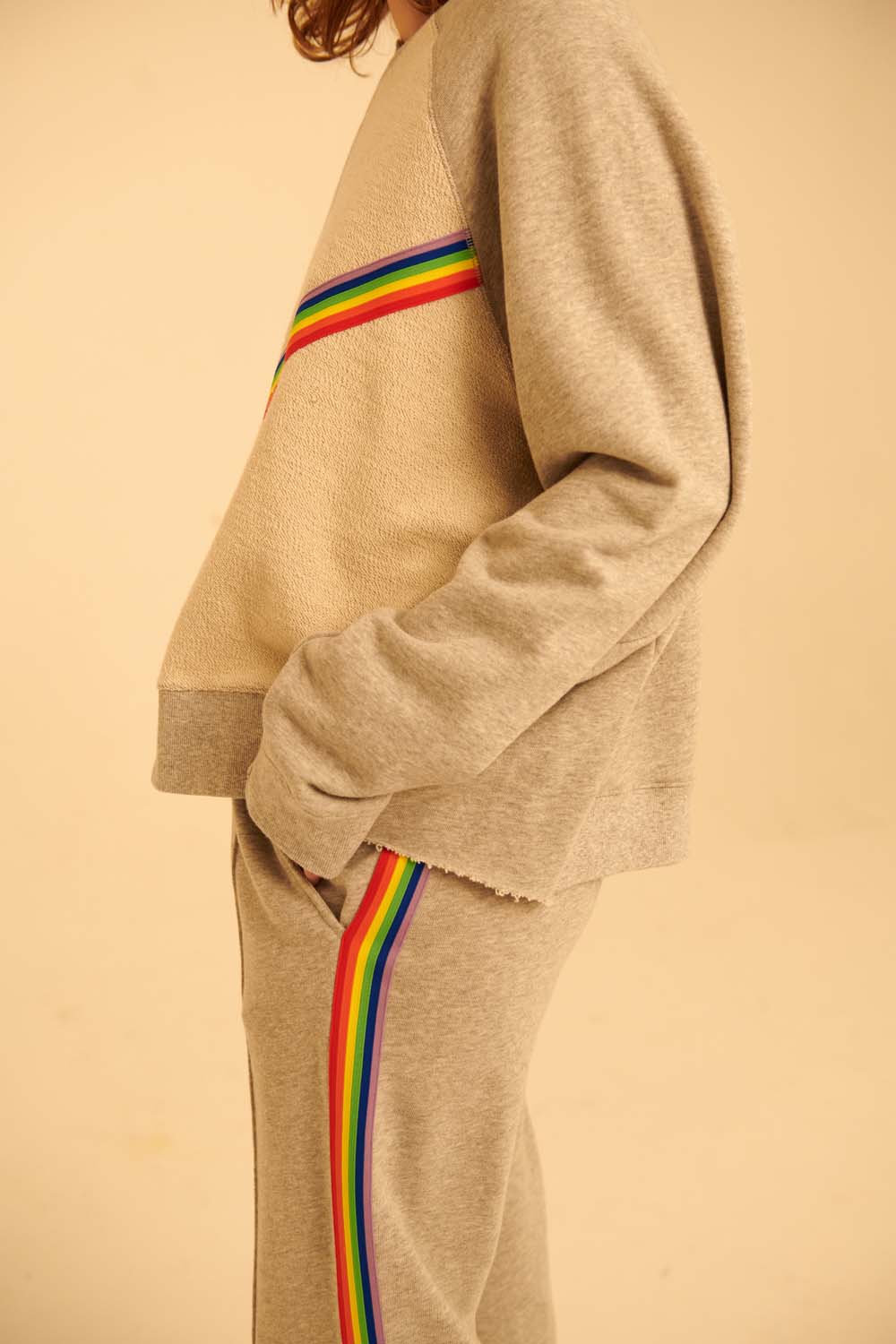 Rainbow Rib Cropped Deconstructed Sweatshirt