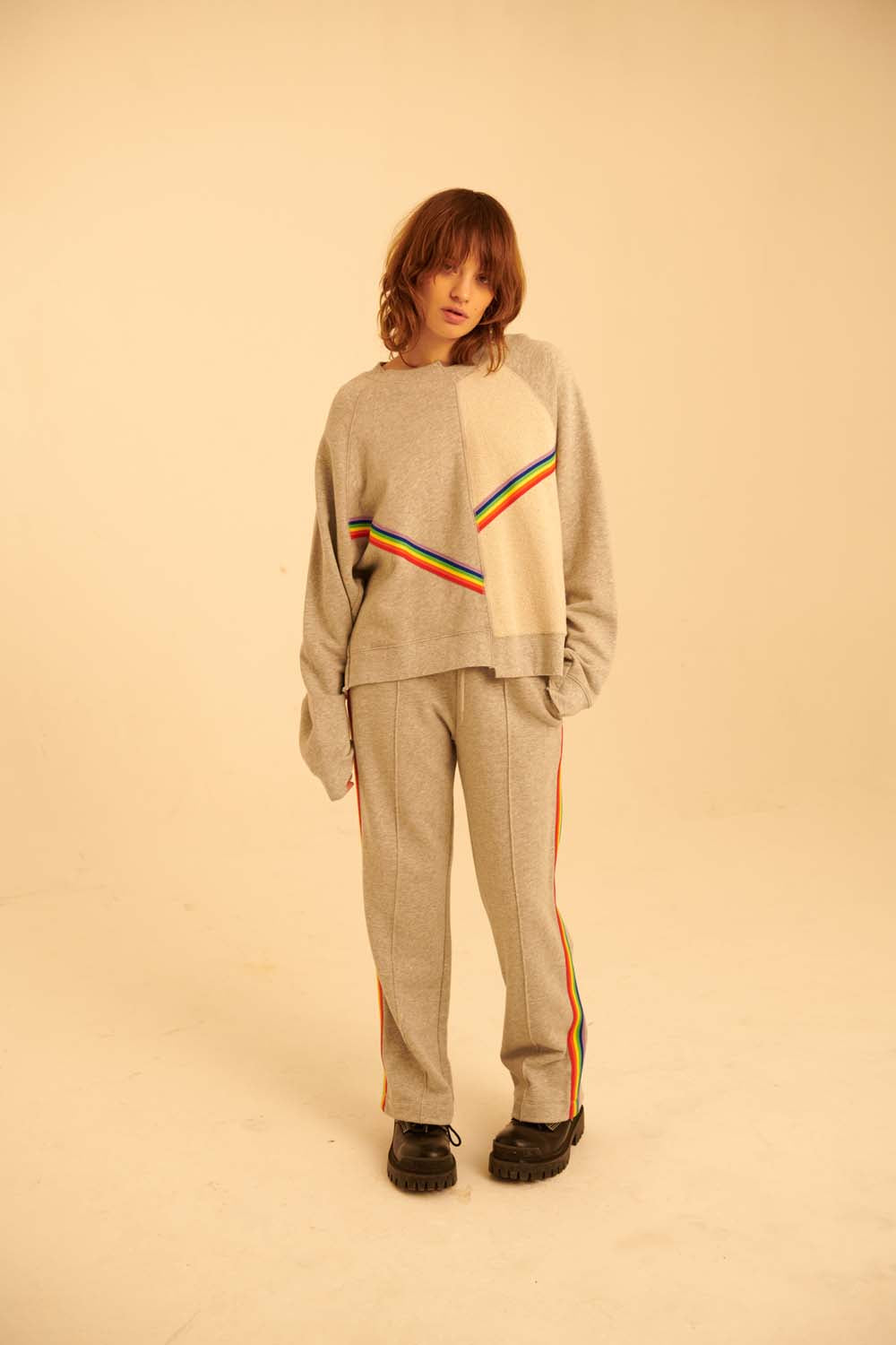 Rainbow Rib Cropped Deconstructed Sweatshirt