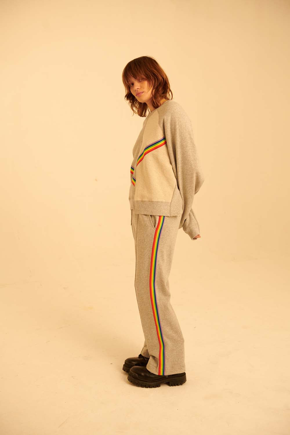 Rainbow Rib Cropped Deconstructed Sweatshirt