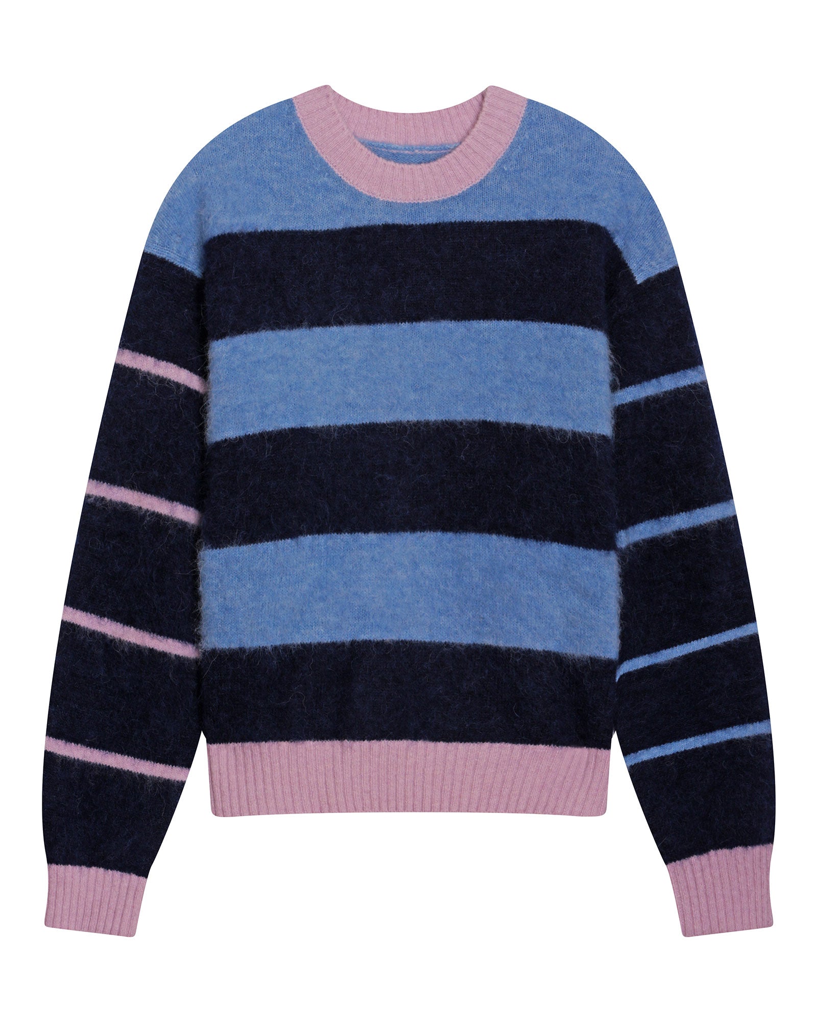 Brushed Alpaca Multi Stripes Knit in Blue