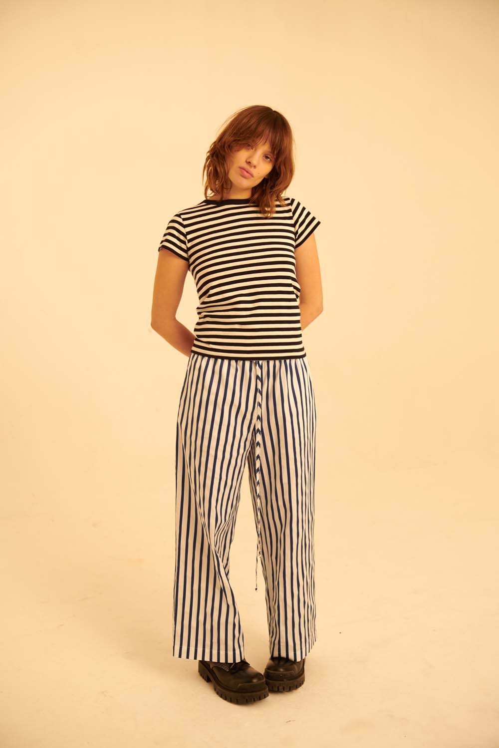 Navy Breton Stripe Cap Sleeve T-Shirt
