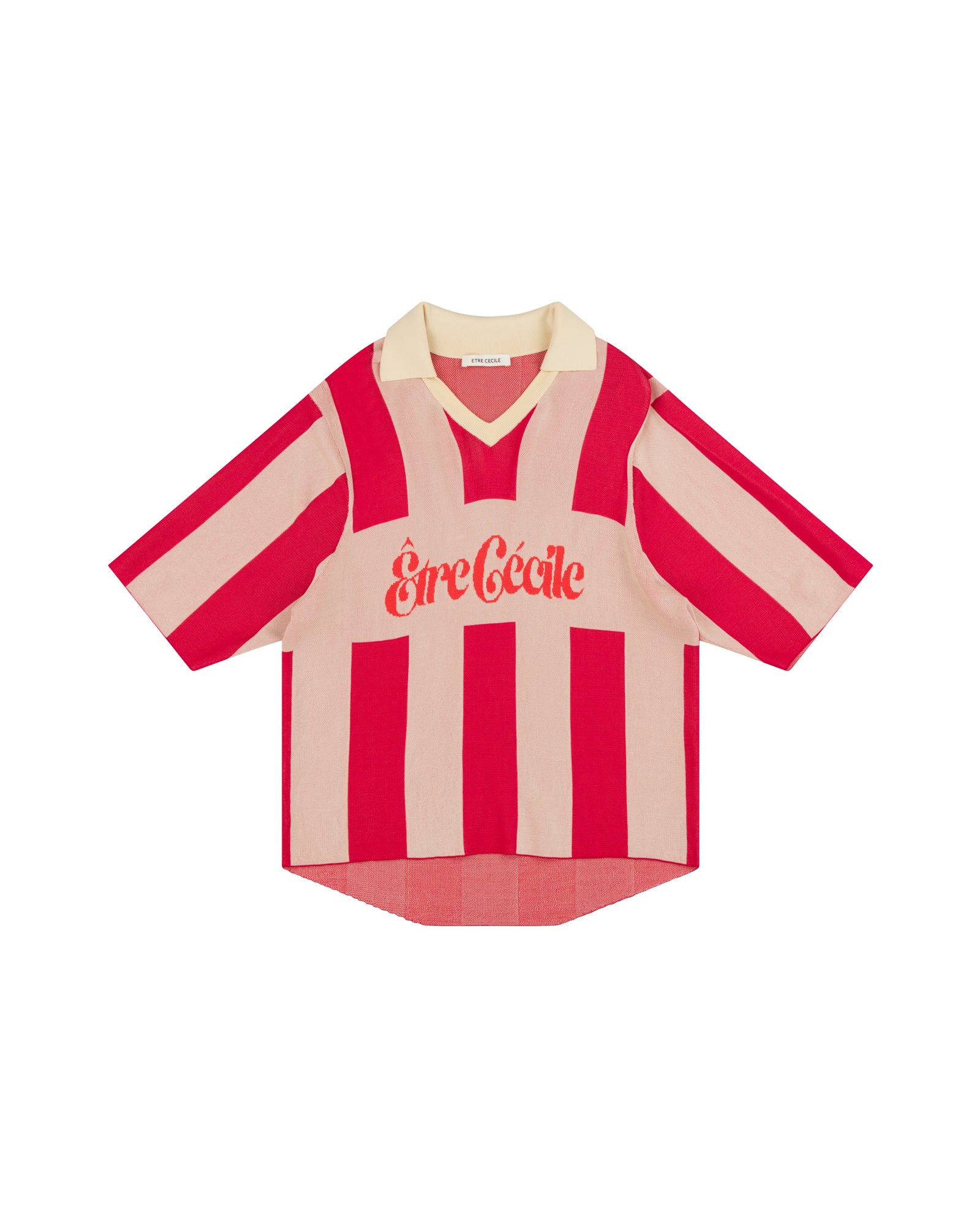 Swirl Knitted Football Jersey in Red/Ecru