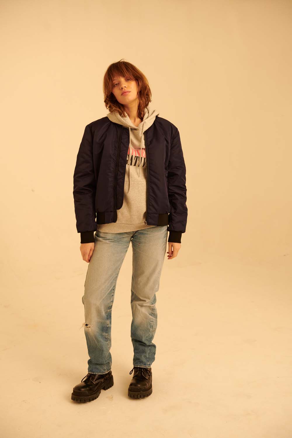 Padded Nylon Flight Jacket in Black