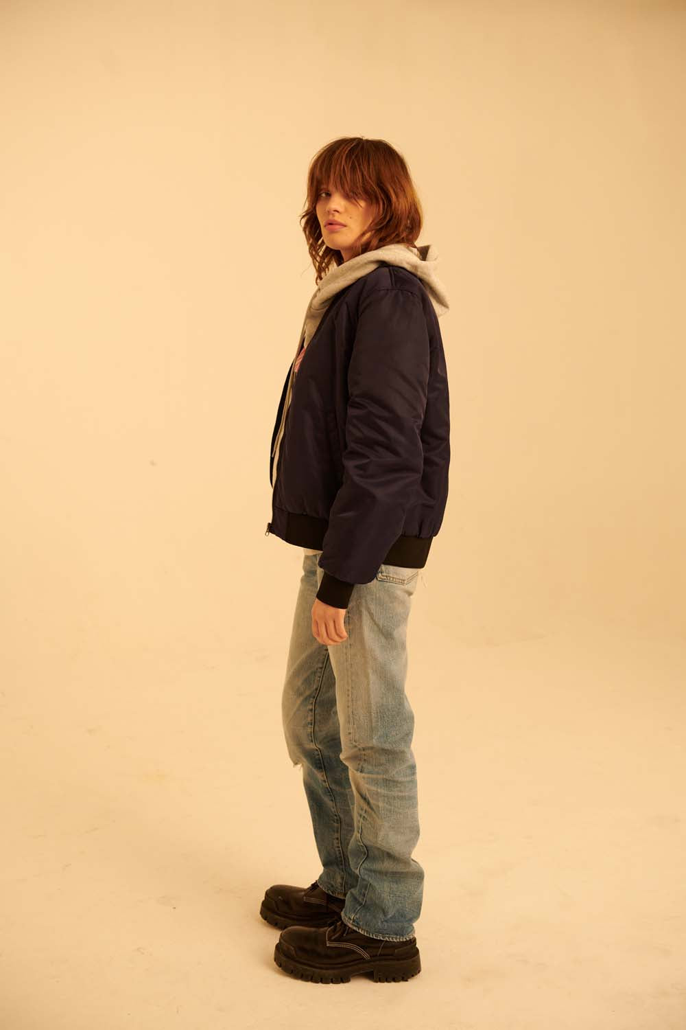 Padded Nylon Flight Jacket in Black