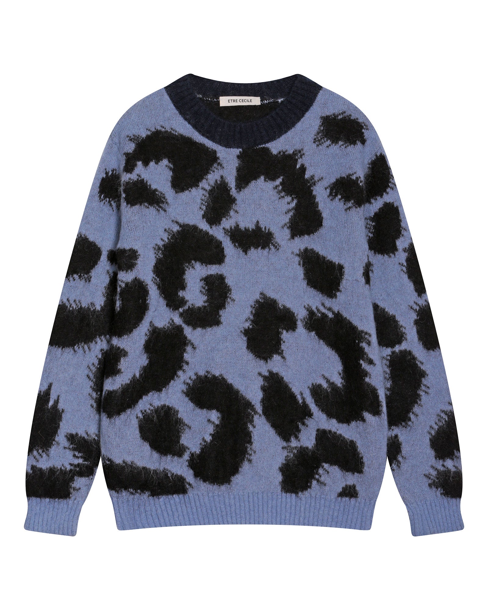 Leopard Mohair Blend Boxy Knit in Blue