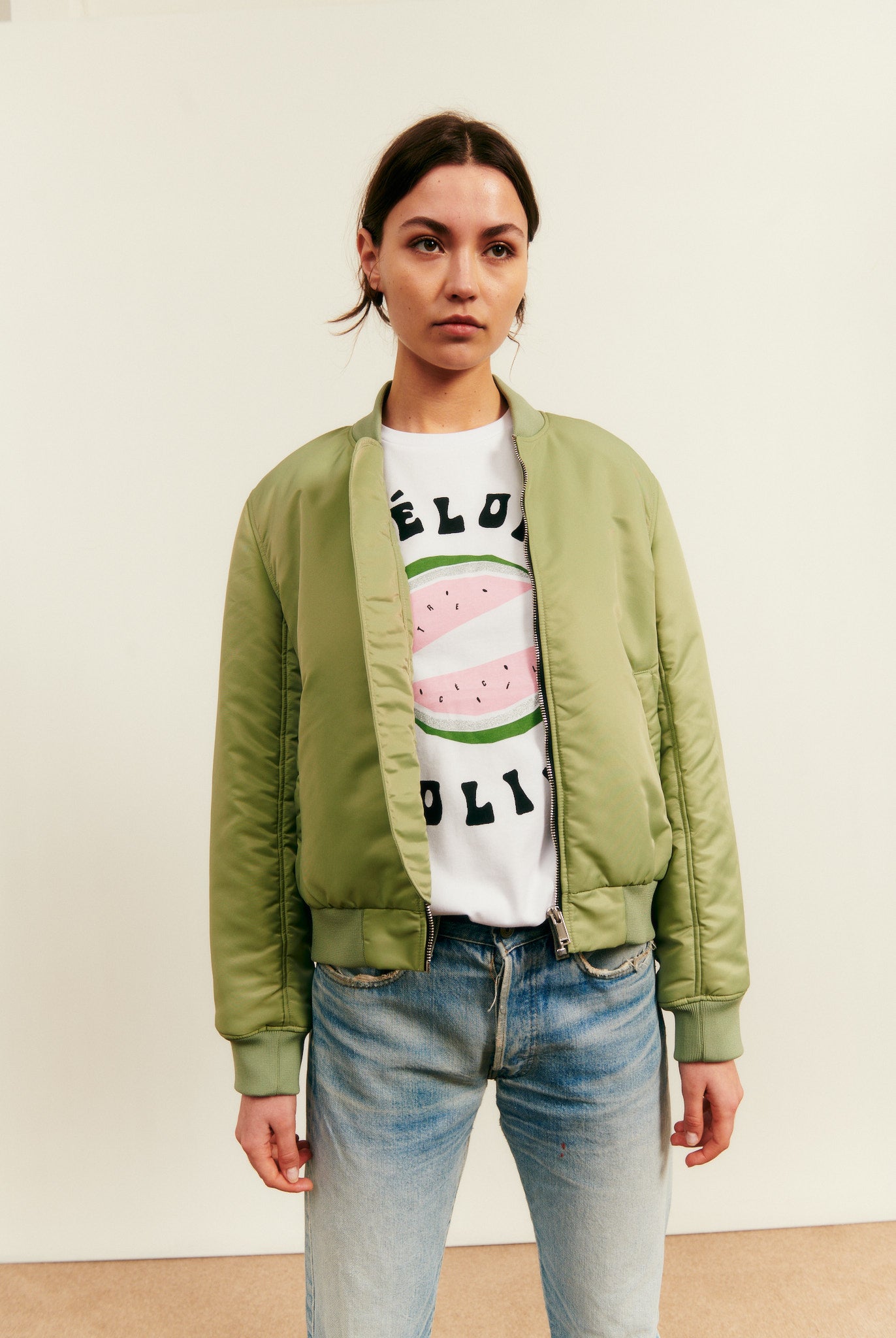 Padded Nylon Flight Jacket in Green