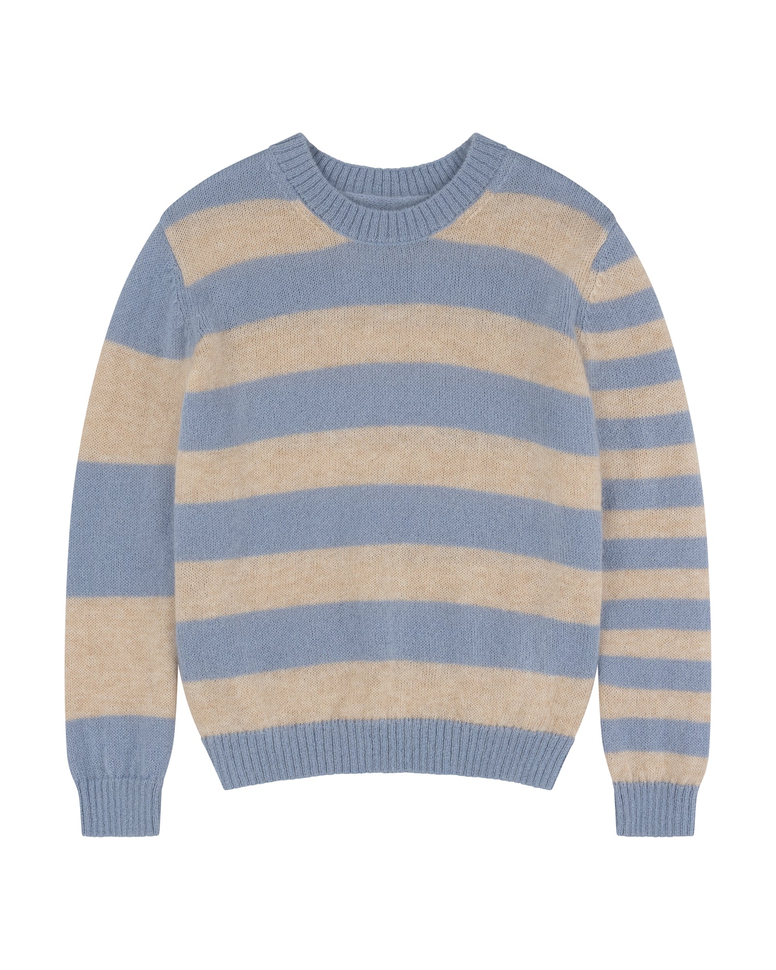 Striped Boxy Mohair Blend Knit in Blue/Cream
