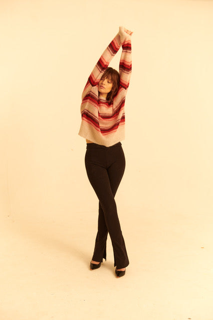 Blurry Stripe Mohair Blend Boxy Knit in Red/Cream